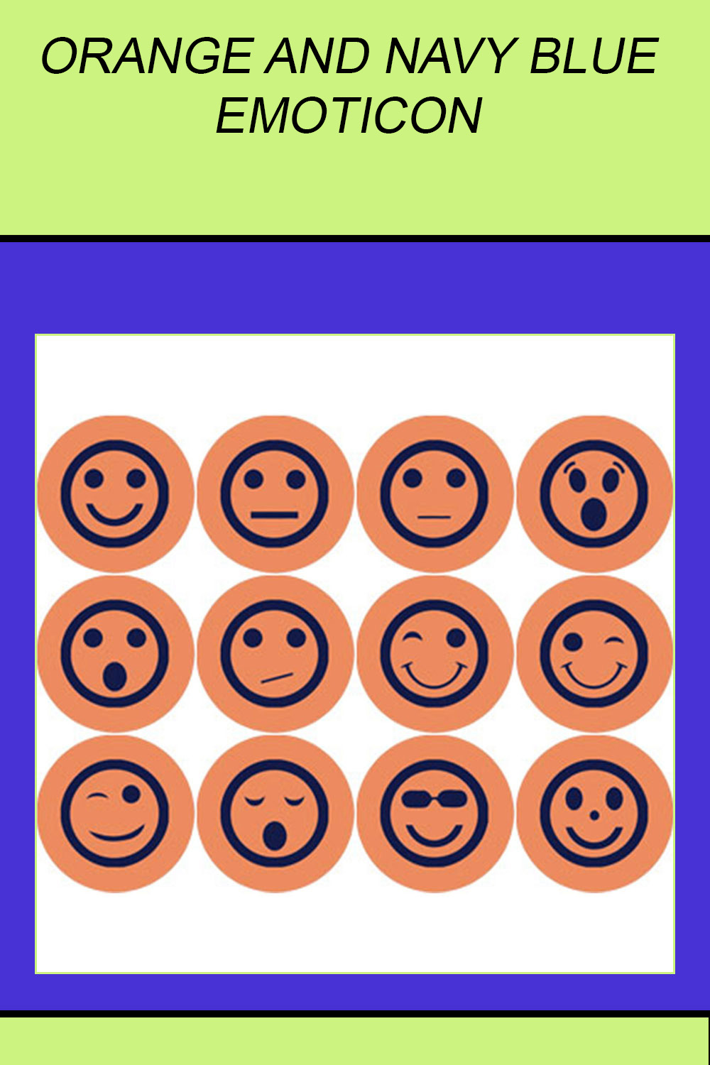 ORANGE AND NAVY BLUE EMOTICON ROUND ICONS pinterest preview image.