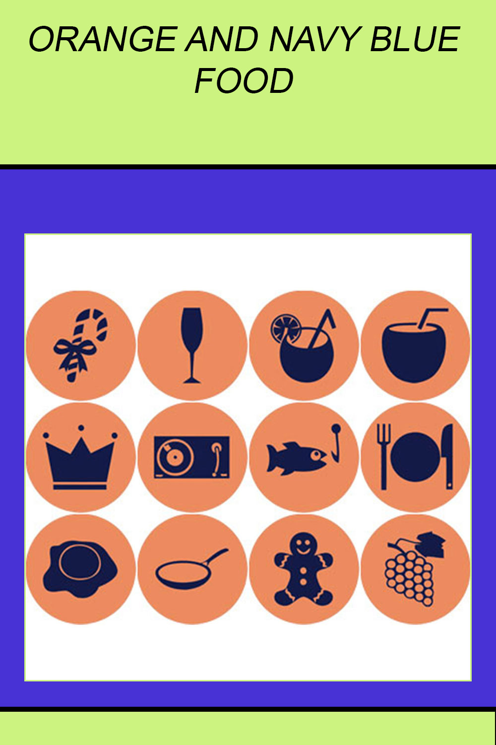 ORANGE AND NAVY BLUE FOOD ROUND ICONS pinterest preview image.