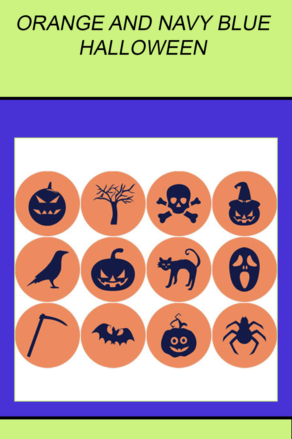 ORANGE AND NAVY BLUE HALLOWEEN ROUND ICONS pinterest preview image.