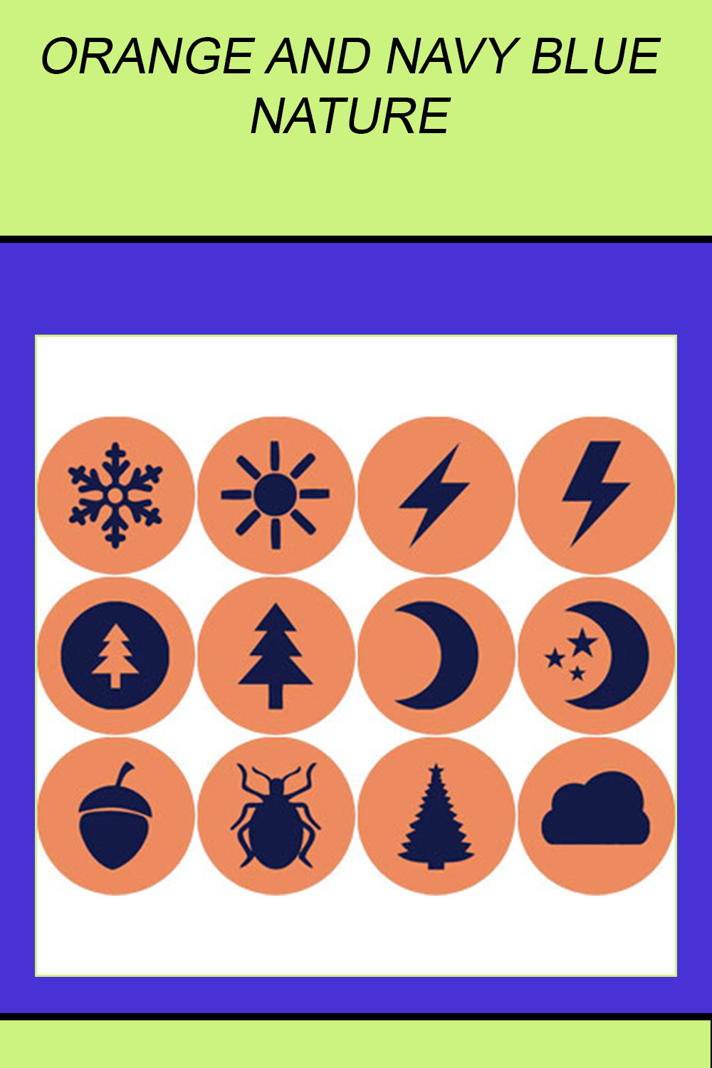 ORANGE AND NAVY BLUE NATURE ROUND ICONS pinterest preview image.