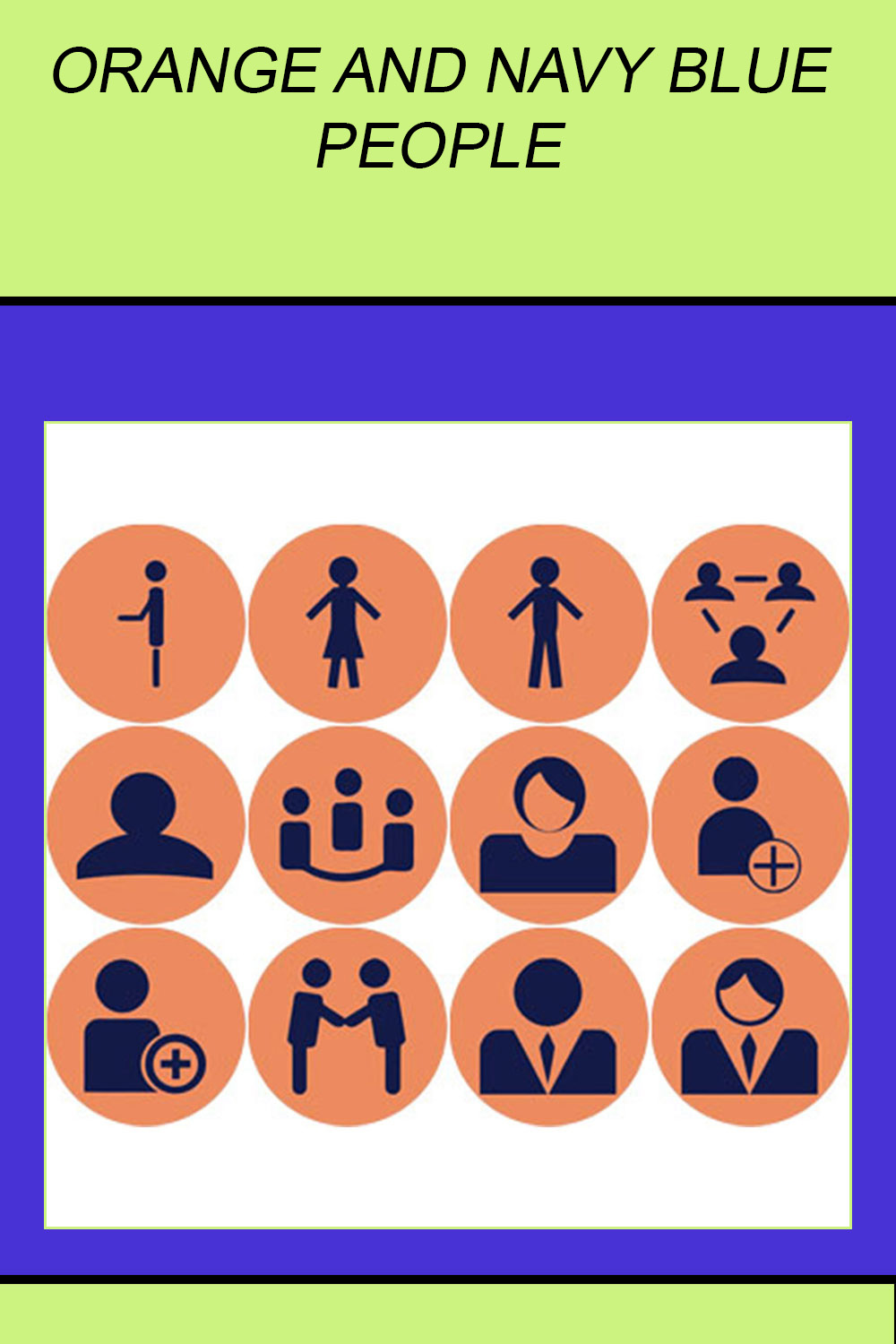 ORANGE AND NAVY BLUE PEOPLE ROUND ICONS pinterest preview image.