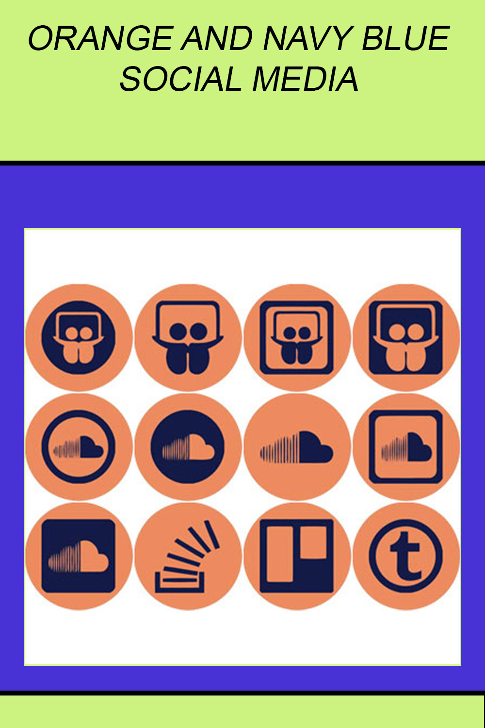 ORANGE AND NAVY BLUE SOCIAL MEDIA ROUND ICONS pinterest preview image.