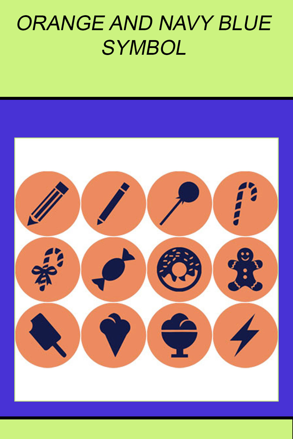 ORANGE AND NAVY BLUE SYMBOL ROUND ICONS pinterest preview image.