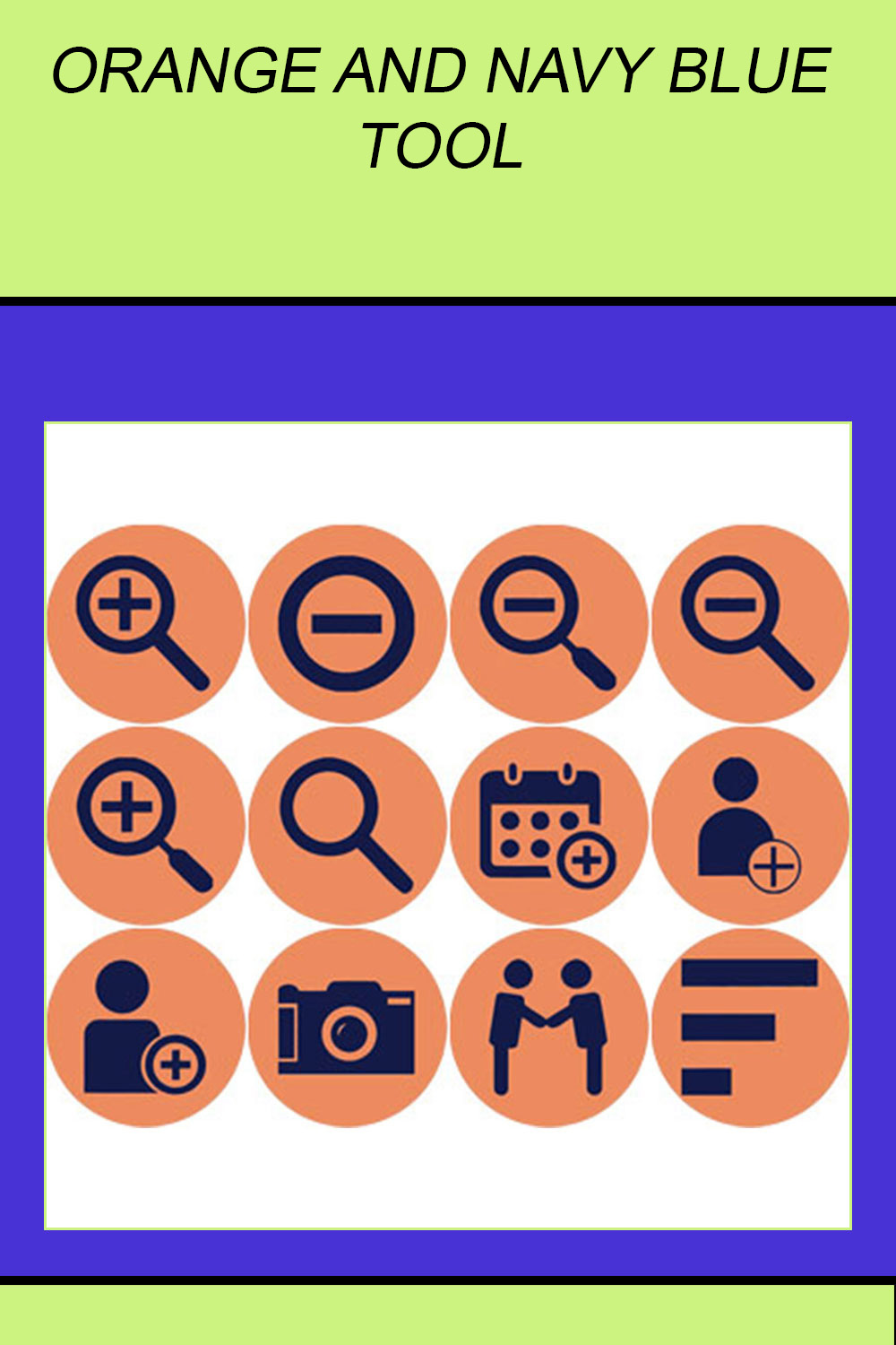 ORANGE AND NAVY BLUE TOOL ROUND ICONS pinterest preview image.