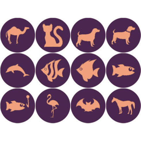 ORANGE AND PURPLE ANIMAL ROUND ICONS cover image.