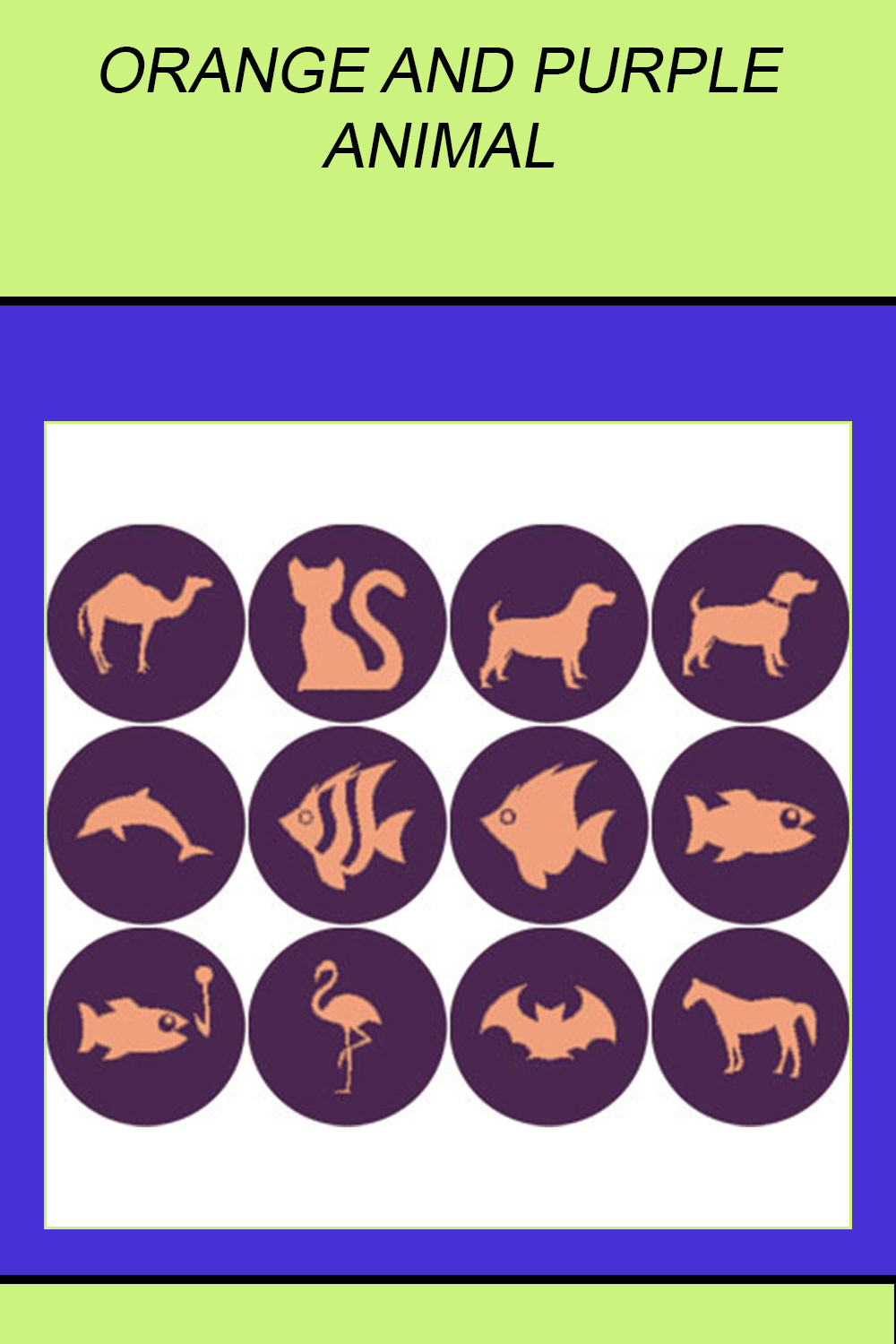 ORANGE AND PURPLE ANIMAL ROUND ICONS pinterest preview image.
