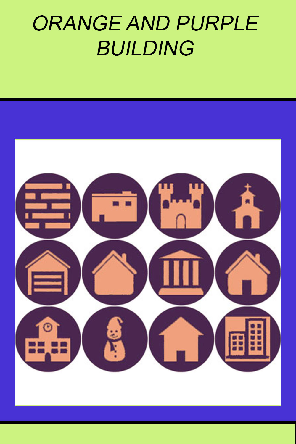 ORANGE AND PURPLE BUILDING ROUND ICONS pinterest preview image.