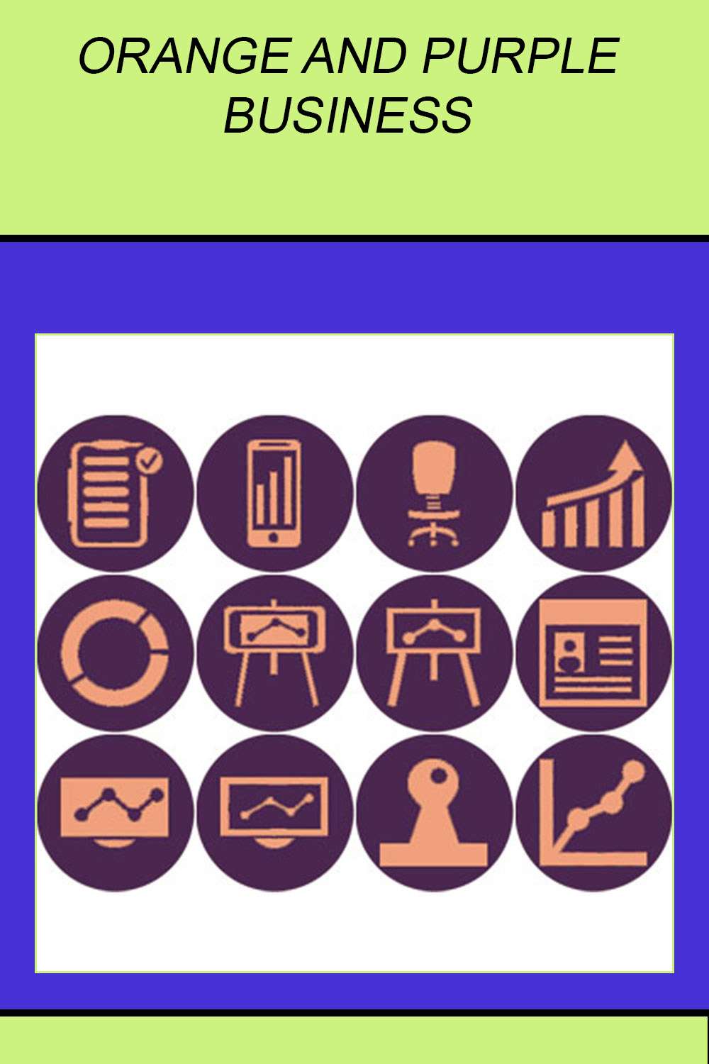ORANGE AND PURPLE BUSINESS ROUND ICONS pinterest preview image.