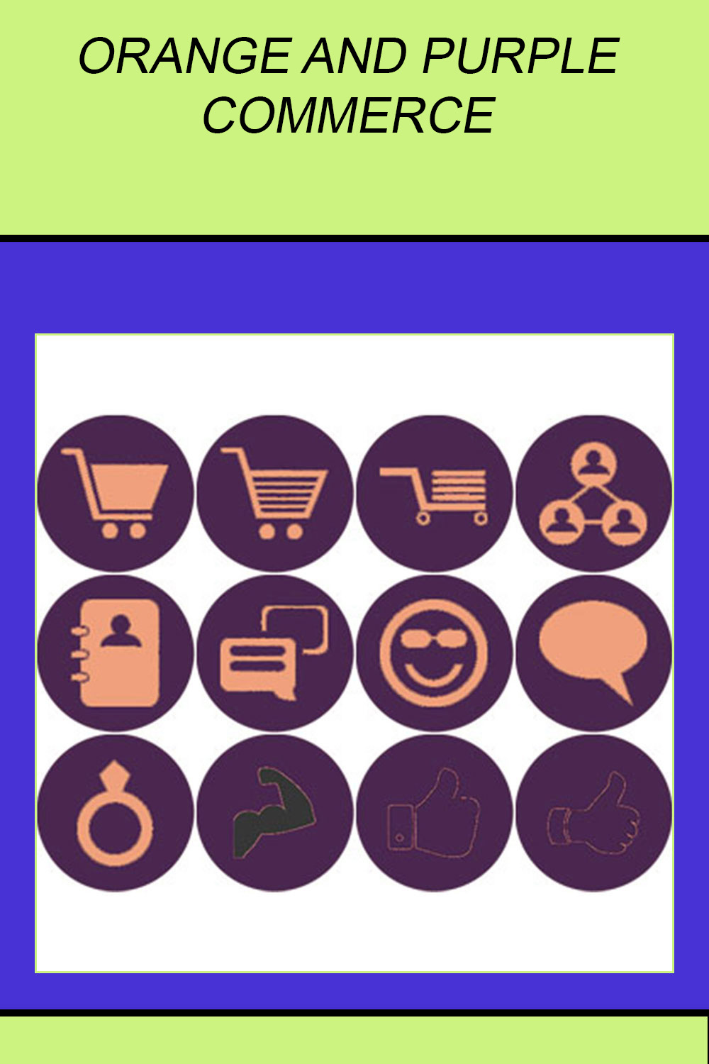 ORANGE AND PURPLE COMMERCE ROUND ICONS pinterest preview image.