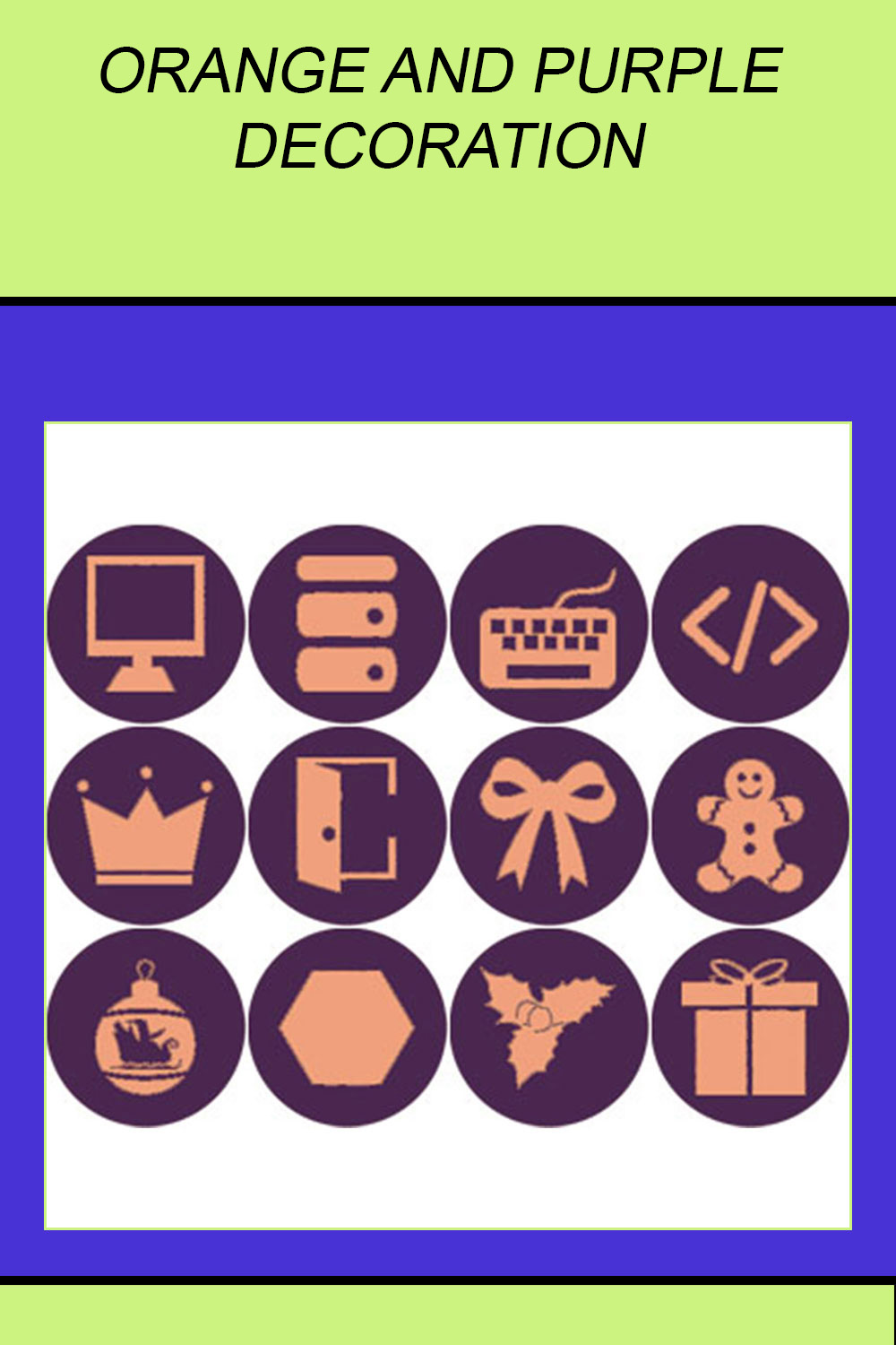 ORANGE AND PURPLE DECORATION ROUND ICONS pinterest preview image.