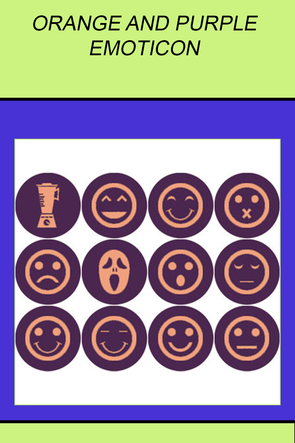 ORANGE AND PURPLE EMOTICON ROUND ICONS pinterest preview image.