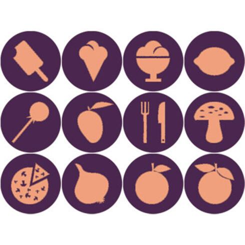 ORANGE AND PURPLE FOOD ROUND ICONS cover image.