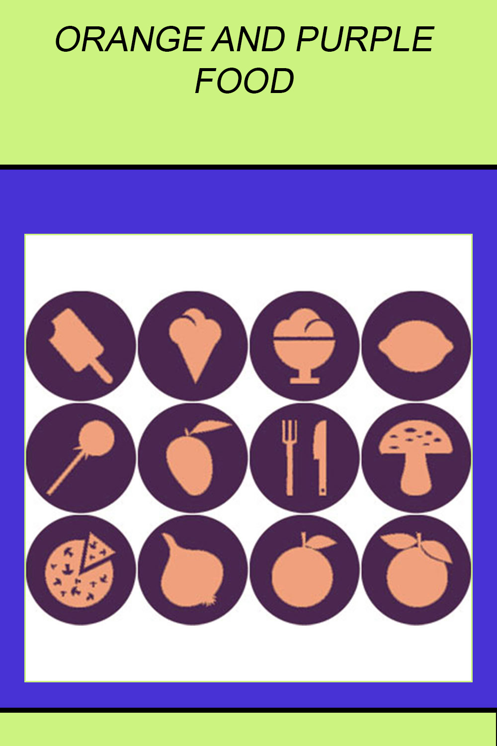 ORANGE AND PURPLE FOOD ROUND ICONS pinterest preview image.