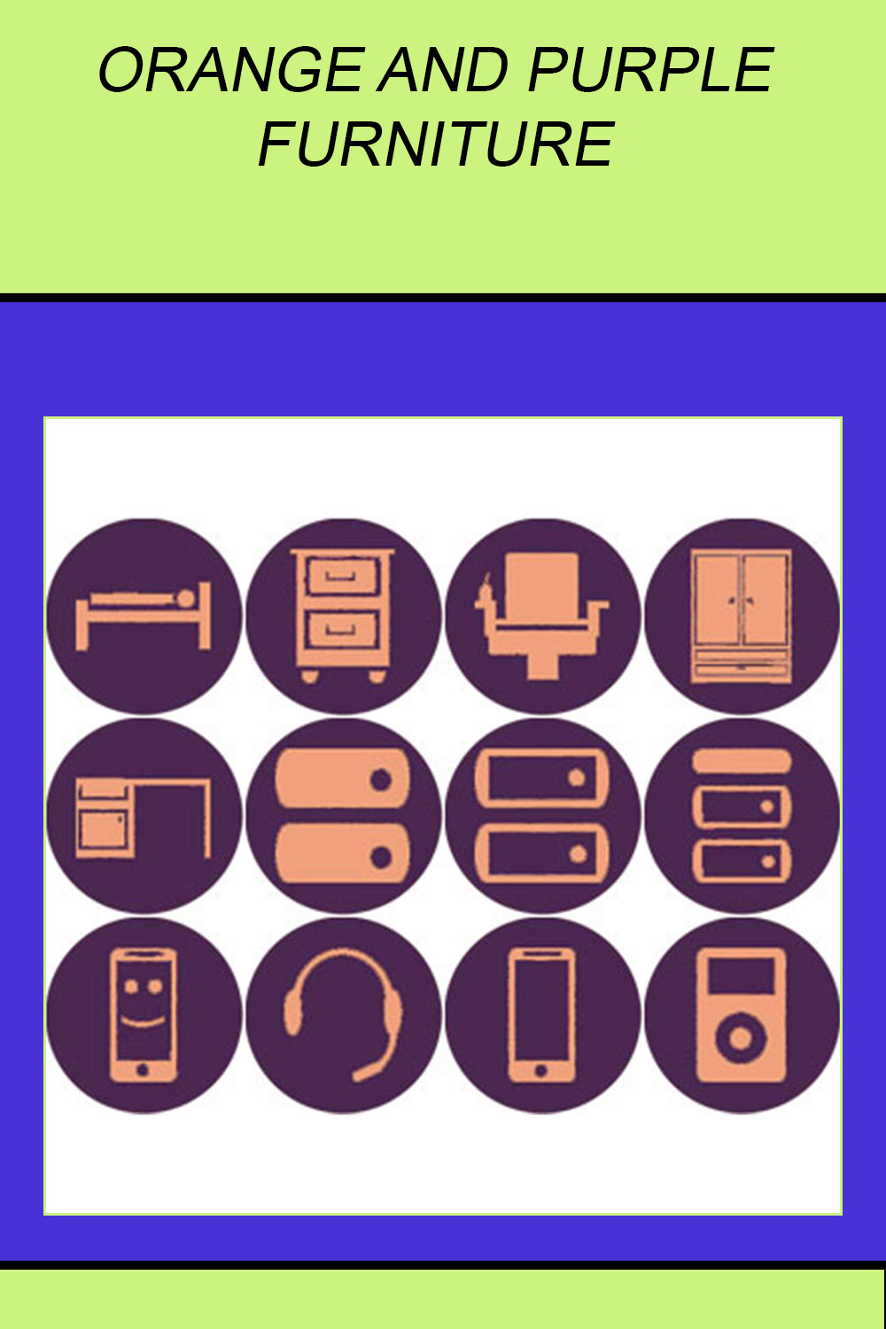 ORANGE AND PURPLE FURNITURE ROUND ICONS pinterest preview image.