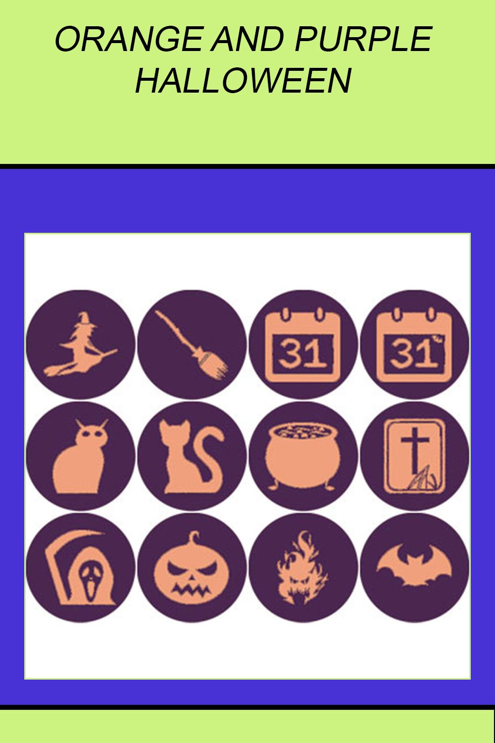 ORANGE AND PURPLE HALLOWEEN ROUND ICONS pinterest preview image.