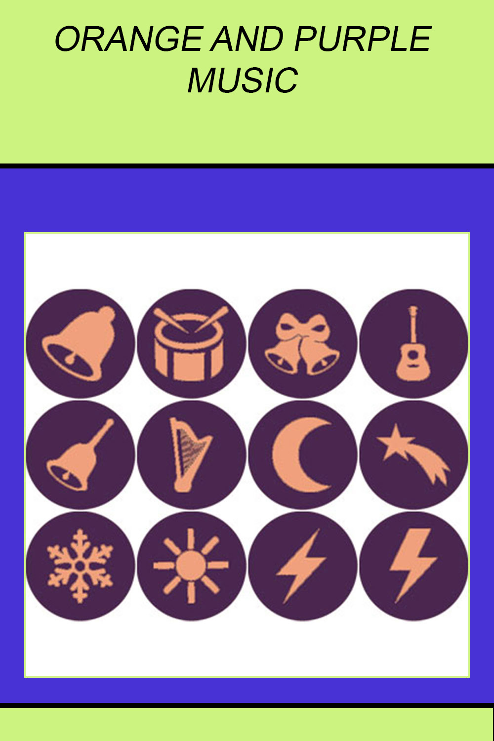 ORANGE AND PURPLE MUSIC ROUND ICONS pinterest preview image.