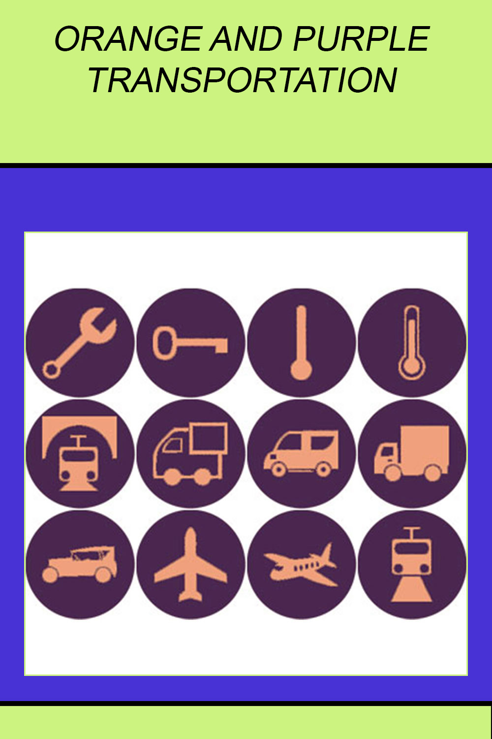 ORANGE AND PURPLE TRANSPORTATION ROUND ICONS pinterest preview image.