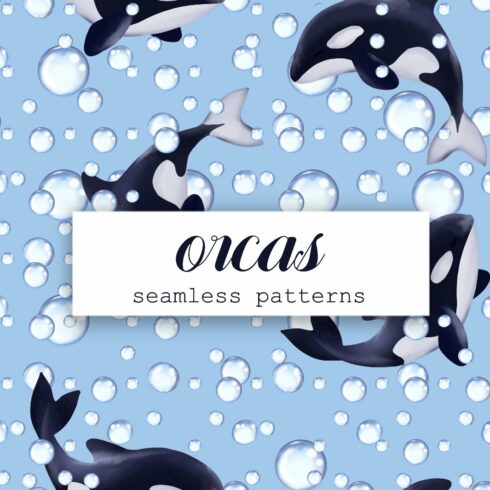 Orcas. 3 seamless patterns cover image.