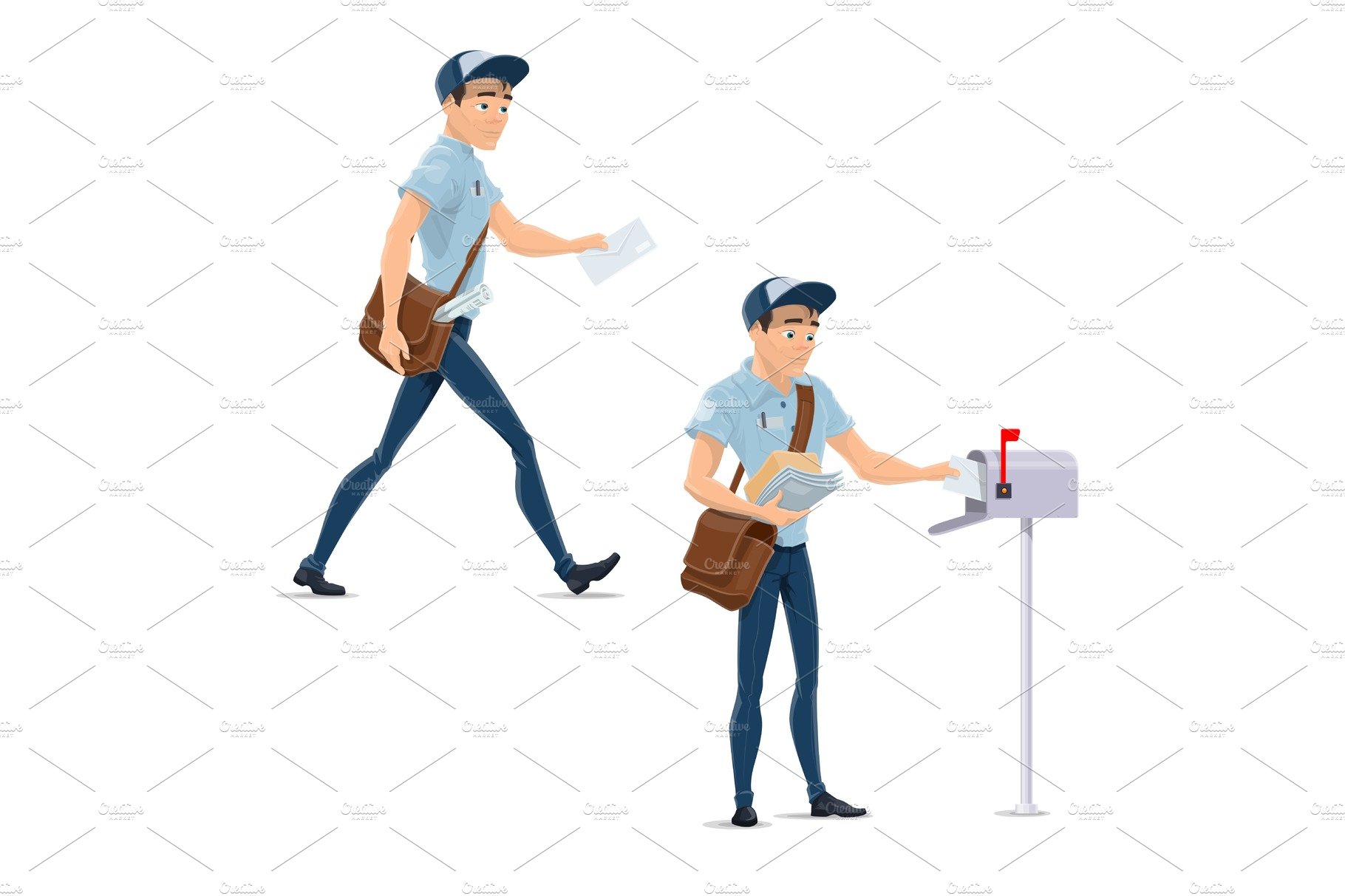 Post mail postman at delivery work vector icons cover image.