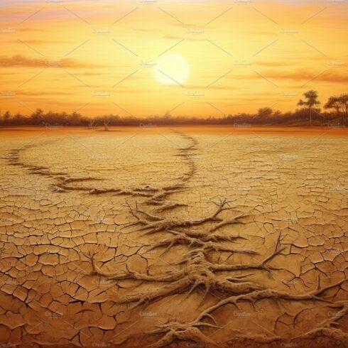 Dry land at sunset, representing drought and lack of water, climate change ... cover image.