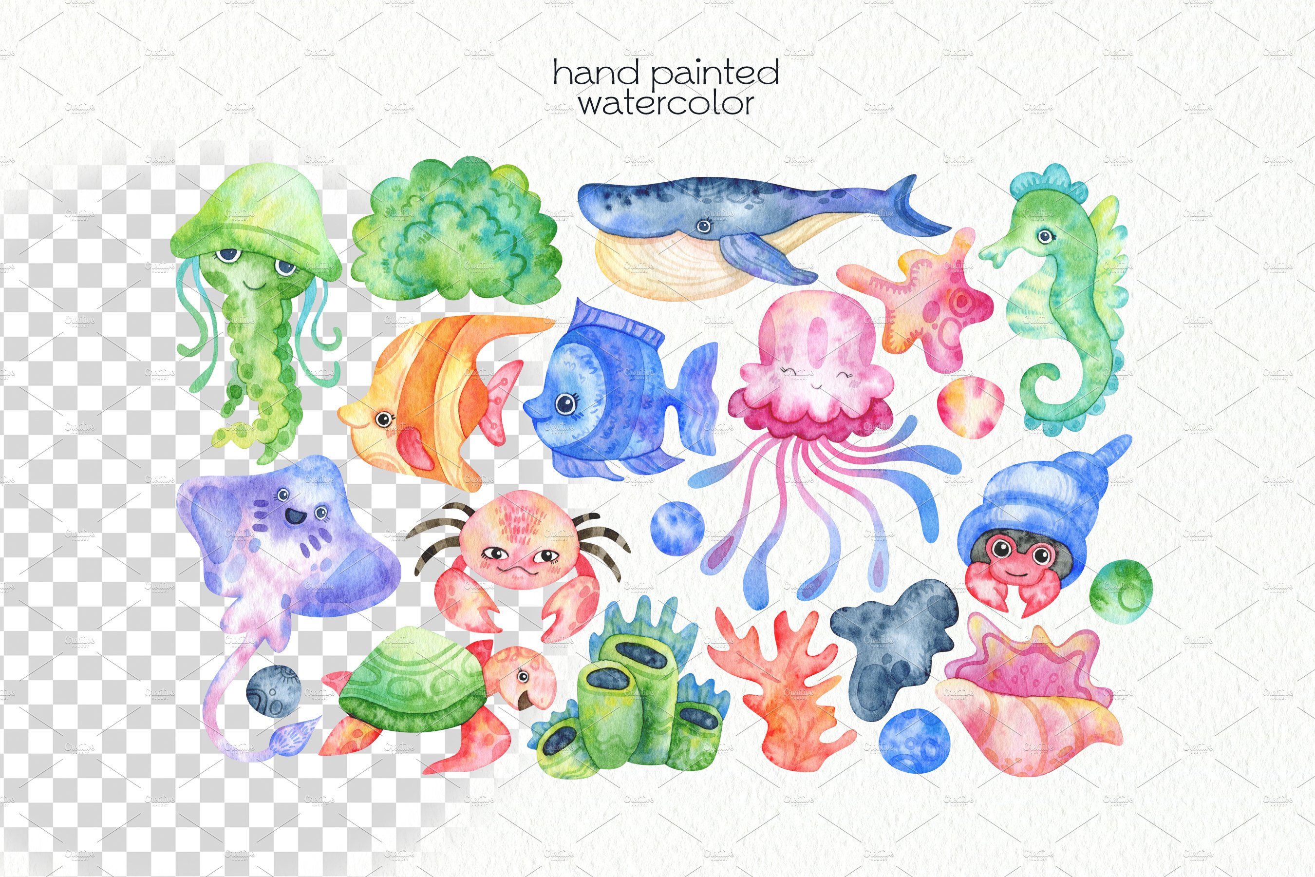 Watercolor Underwater Clipart preview image.