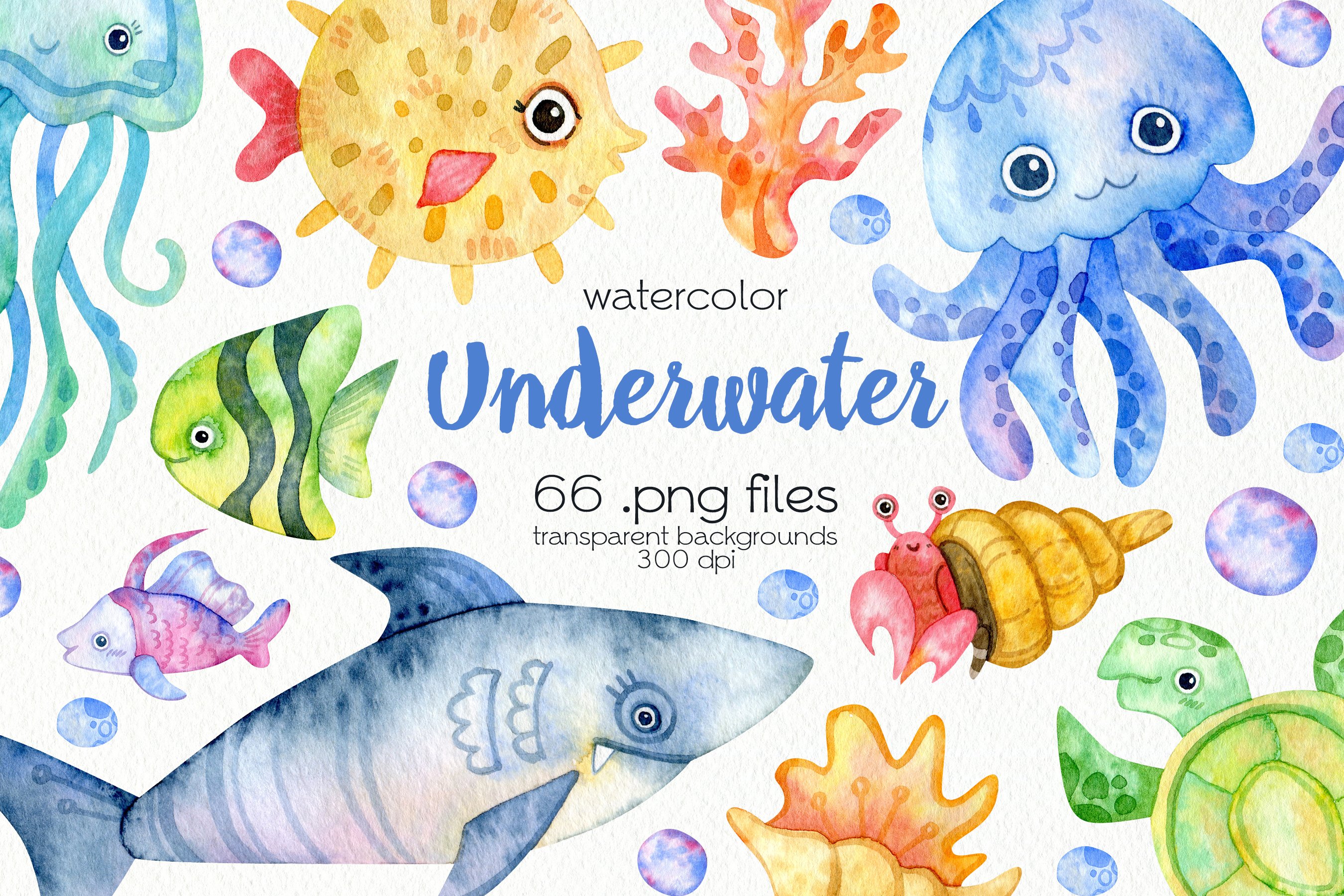 Watercolor Underwater Clipart cover image.