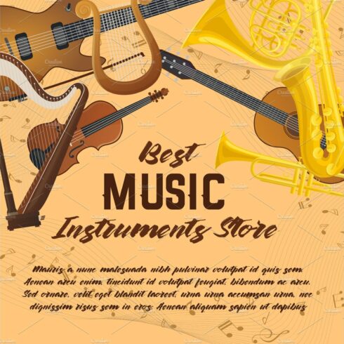 Banner of music instruments for shop or store cover image.