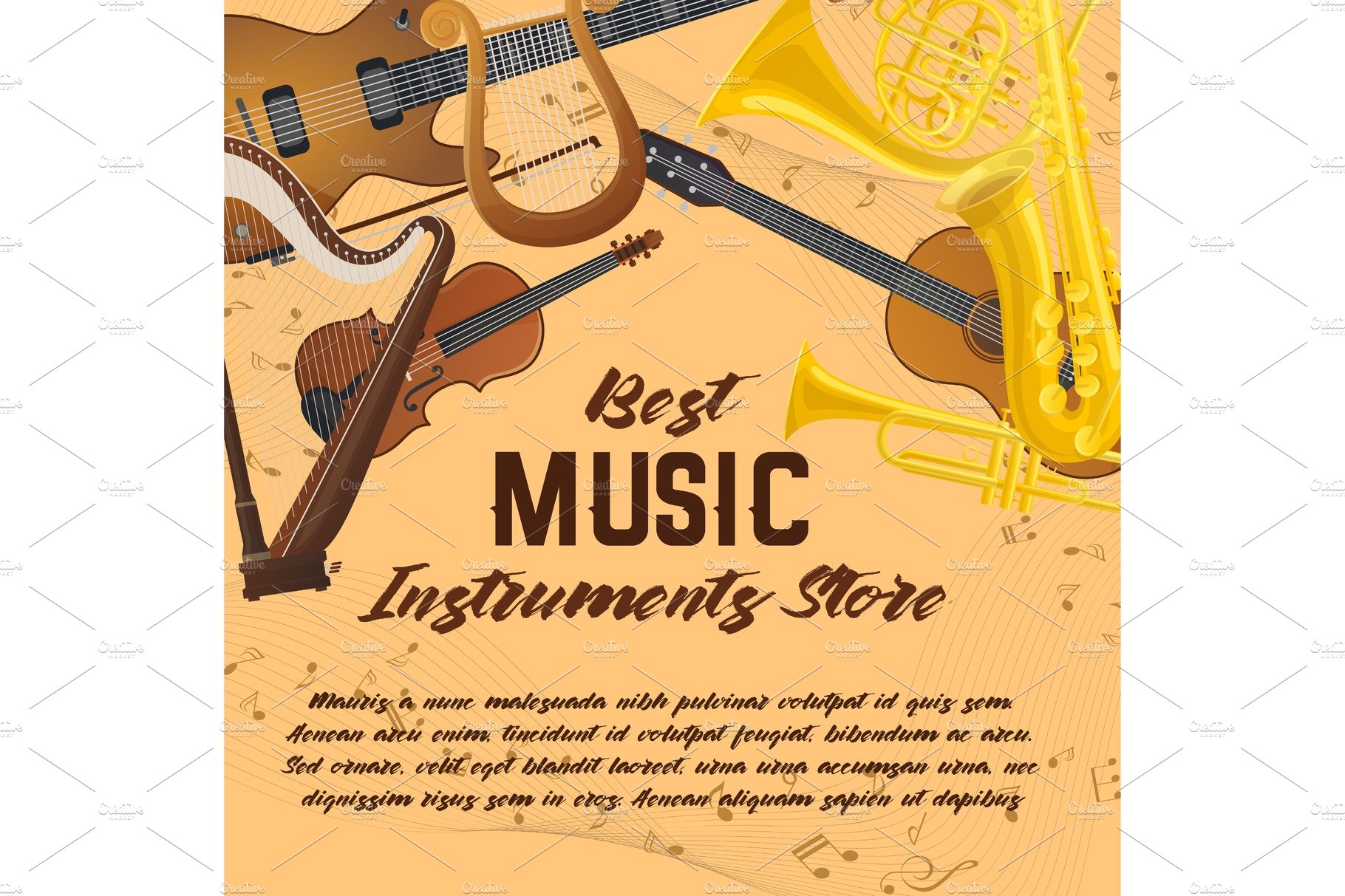 Banner of music instruments for shop or store cover image.