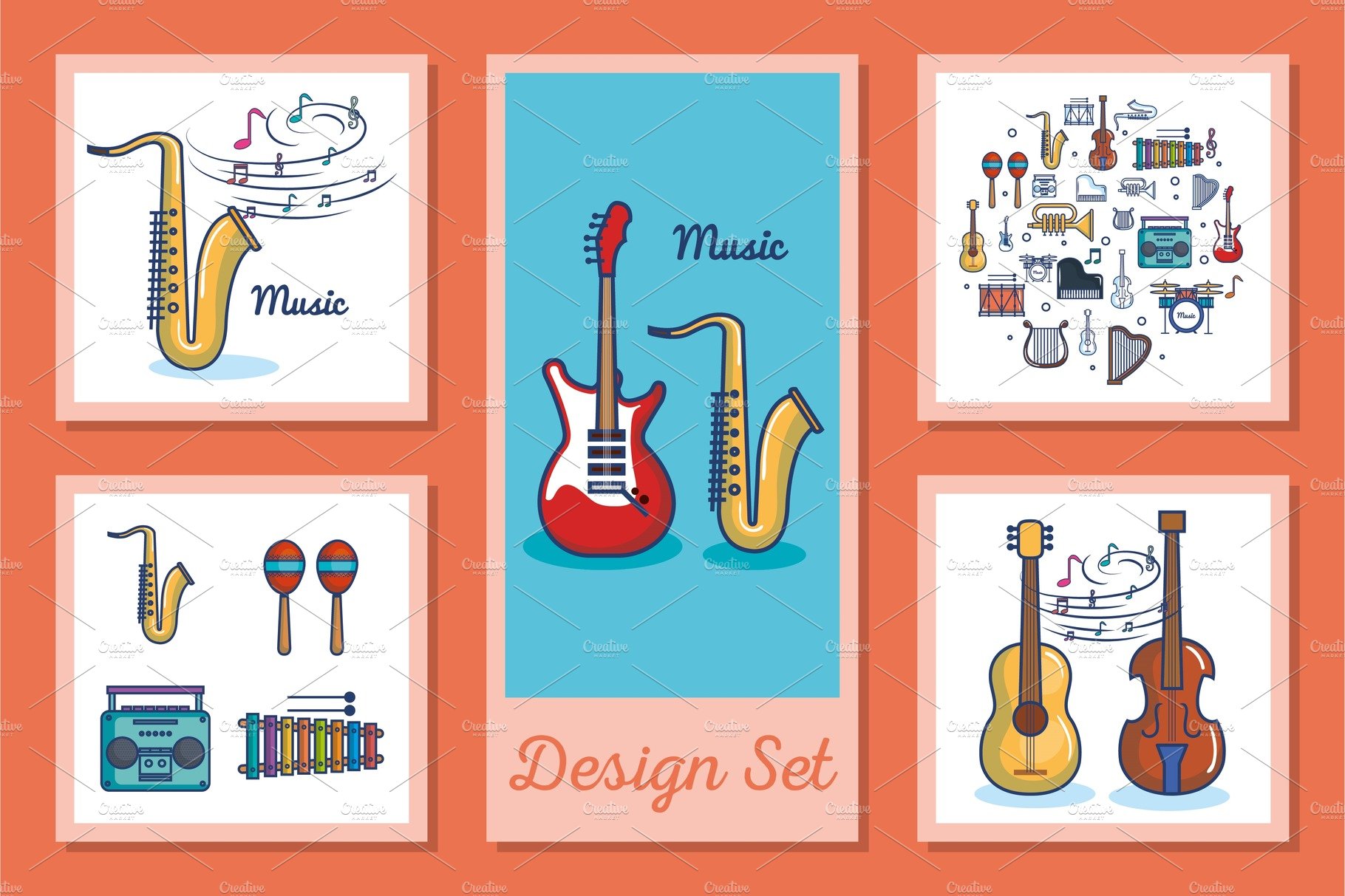 designs set of music instruments cover image.