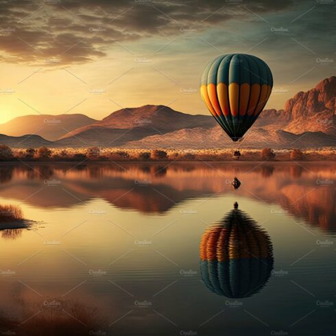 Hot Air Balloons Festival Flying Over a beautiful lake. Generati cover image.