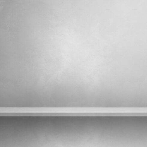 Empty shelf on a white wall. Background template. Square banner cover image.