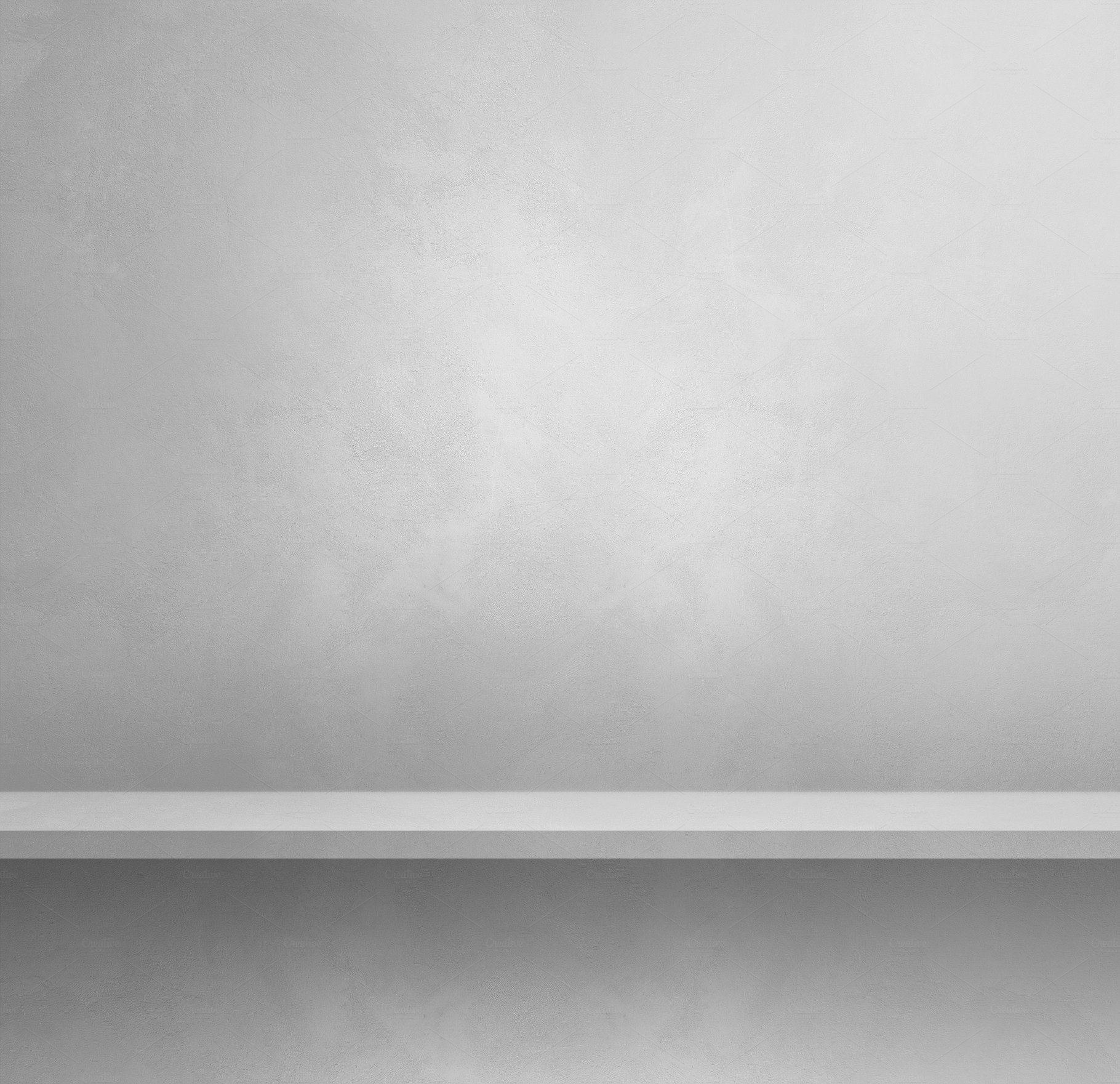 Empty shelf on a white wall. Background template. Square banner cover image.