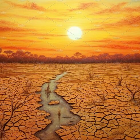 Dry land at sunset, representing drought and lack of water, climate change ... cover image.