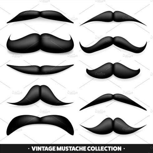 Mustache isolated on white. Black vector vintage moustache. Facial hair.Bar... cover image.