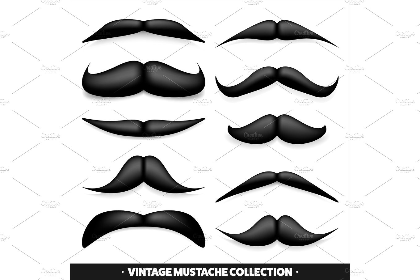 Mustache isolated on white. Black vector vintage moustache. Facial hair.Bar... cover image.