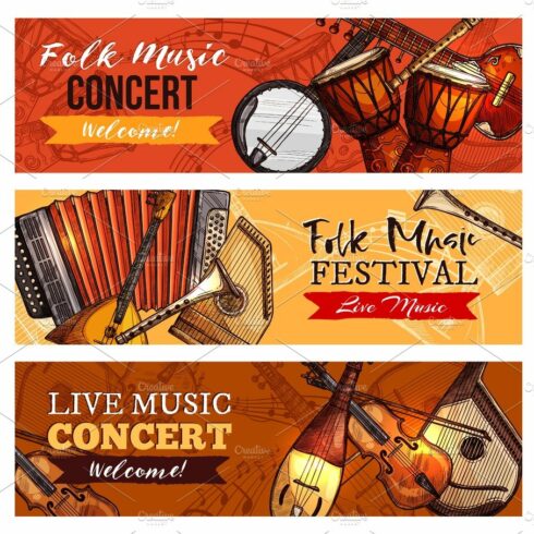 Music concert or festival vector banners set cover image.