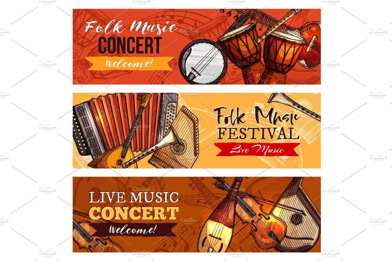 Music concert or festival vector banners set cover image.