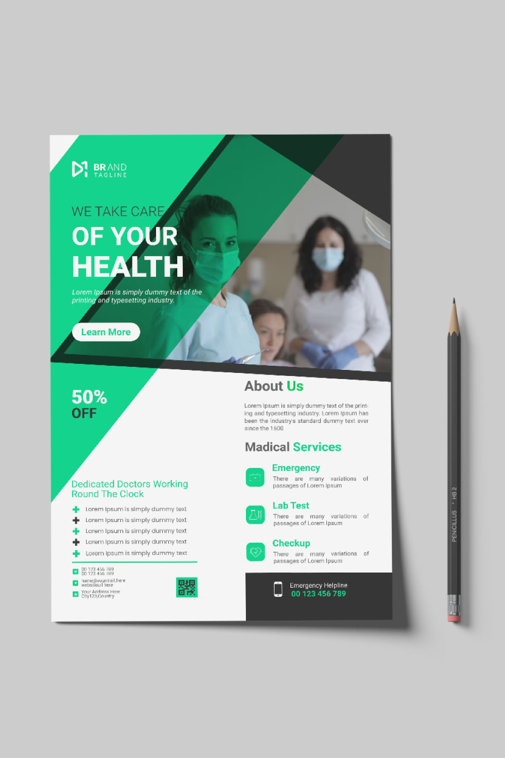 Medical flyer template pinterest preview image.