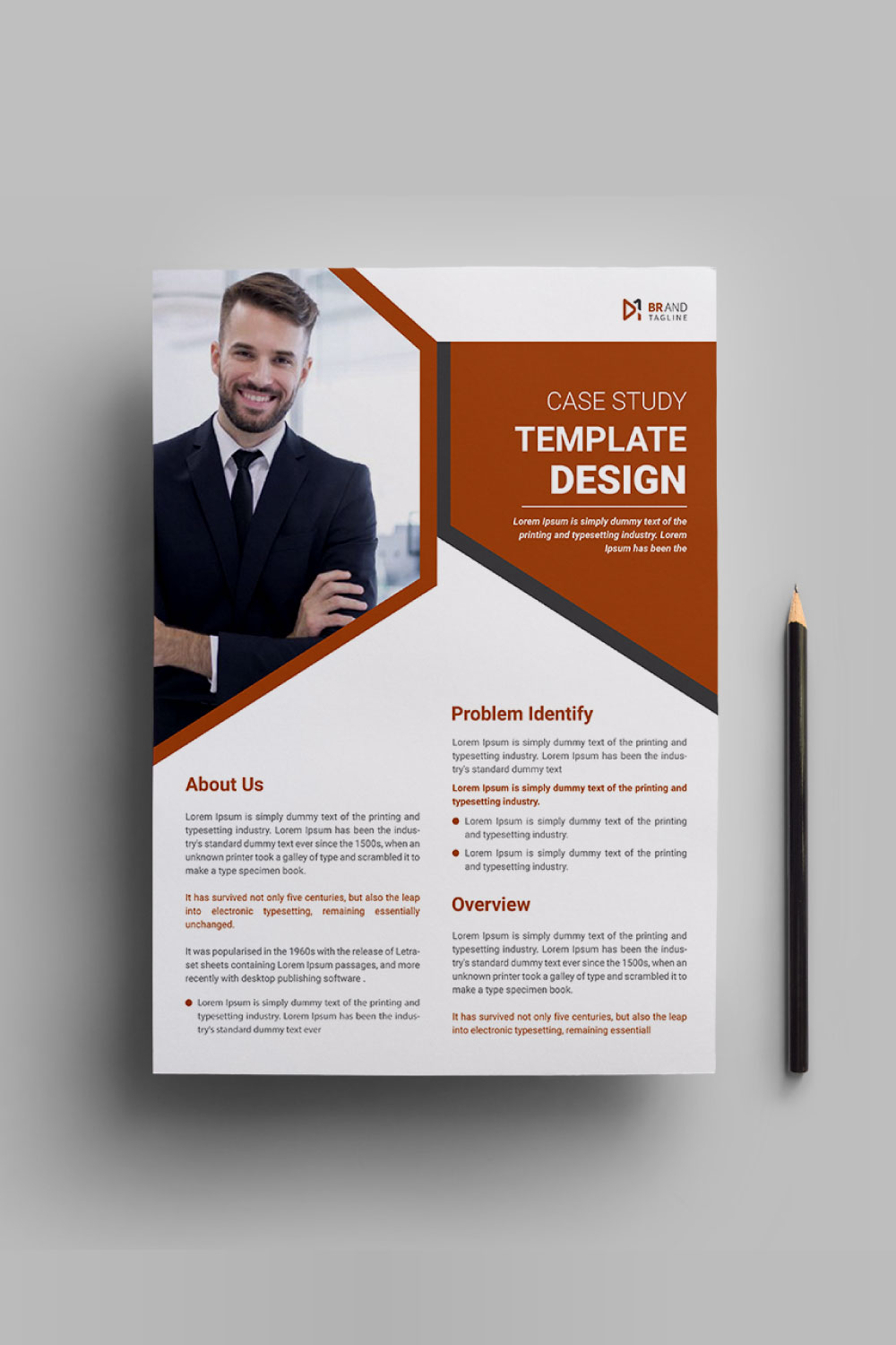 Professional case study template design with flyer pinterest preview image.