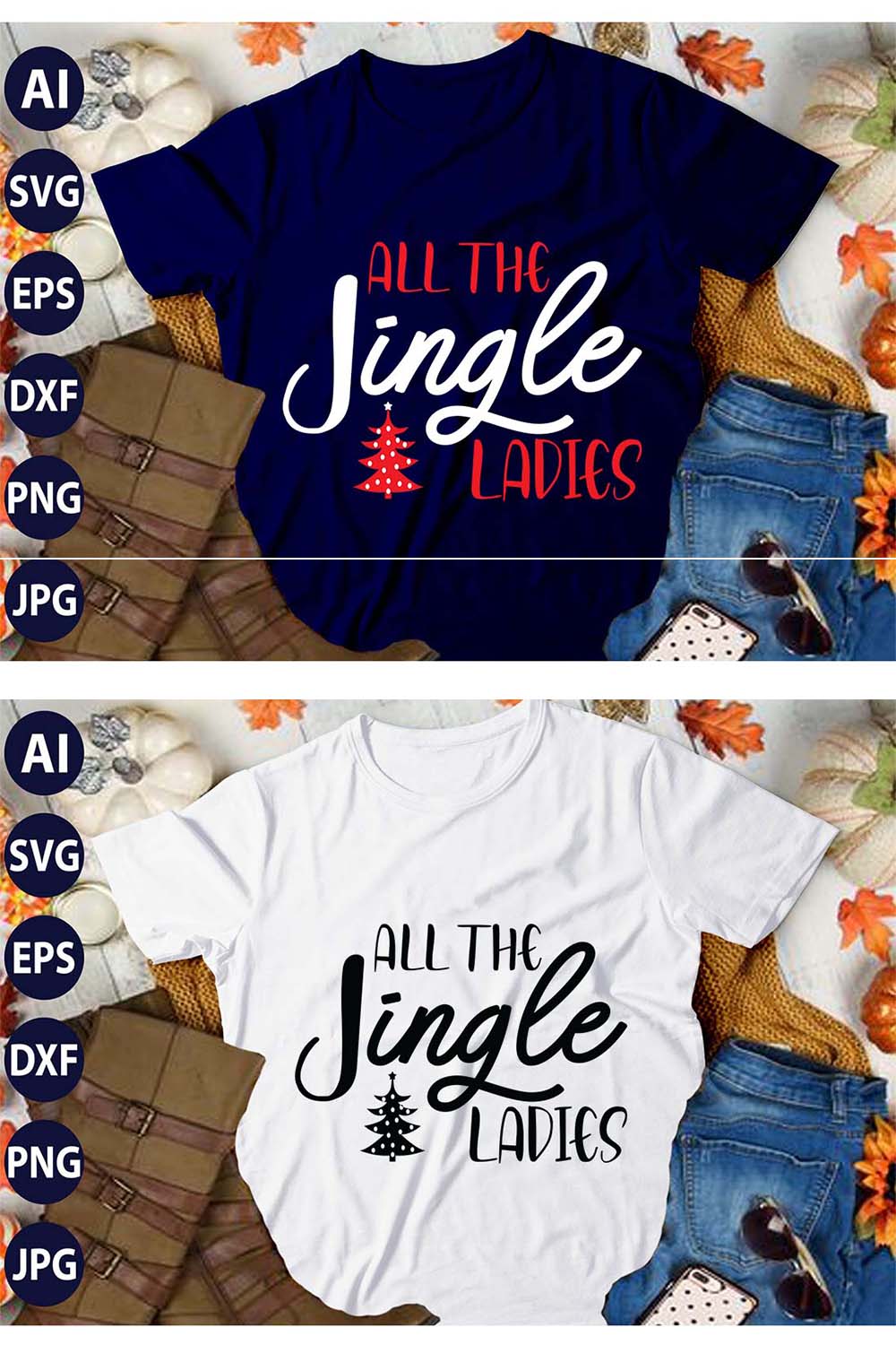 All The Jingle Ladies, SVG T-Shirt Design |Christmas Retro It's All About Jesus Typography Tshirt Design | Ai, Svg, Eps, Dxf, Jpeg, Png, Instant download T-Shirt | 100% print-ready Digital vector file pinterest preview image.