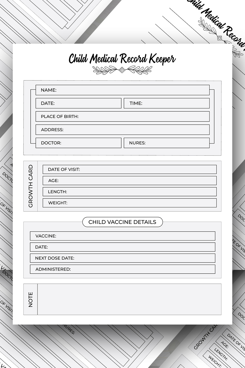 Child Medical Record Keeper Logbook – Low Content KDP Interior pinterest preview image.