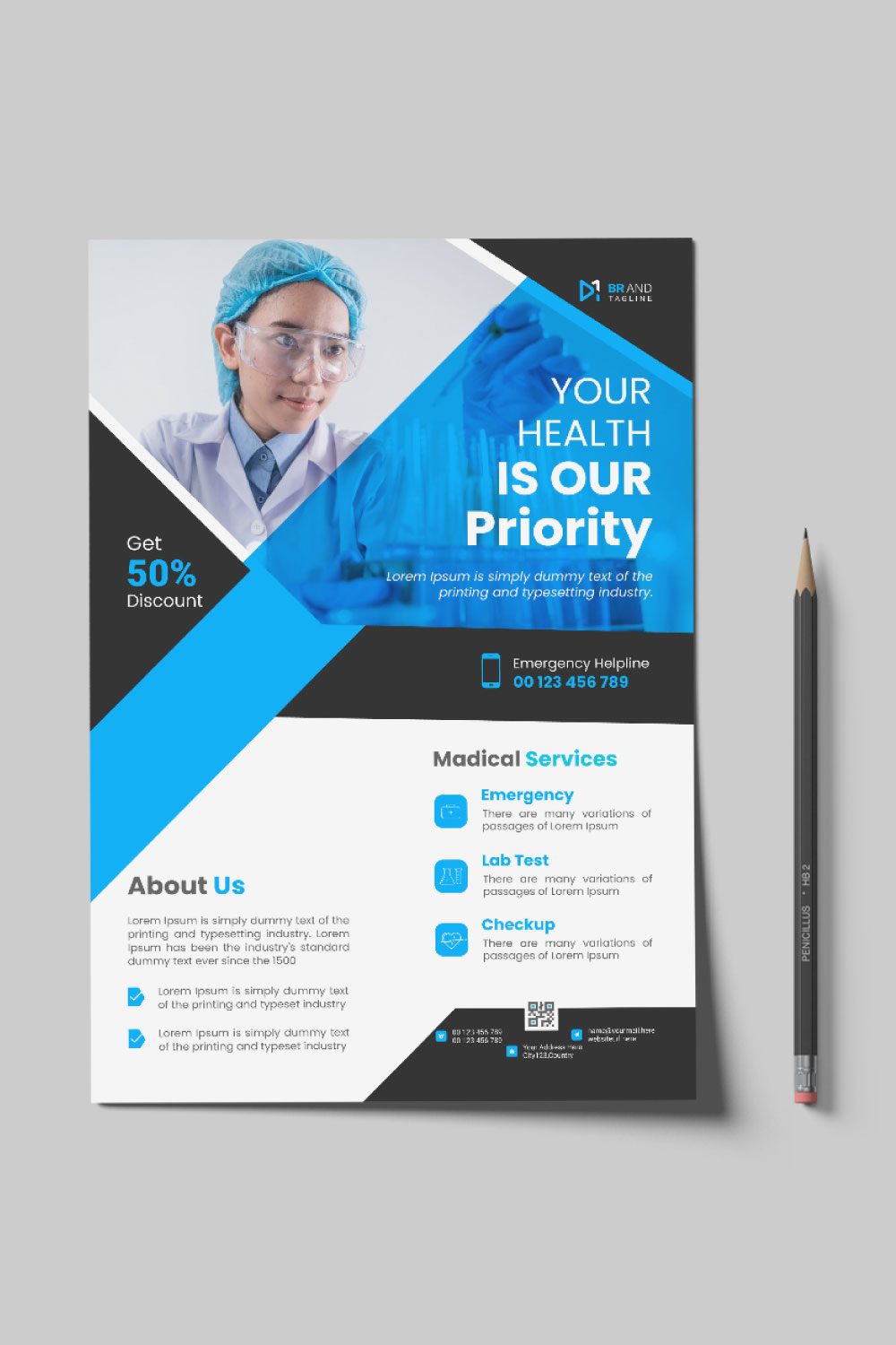 Medical care poster and flyer template design pinterest preview image.