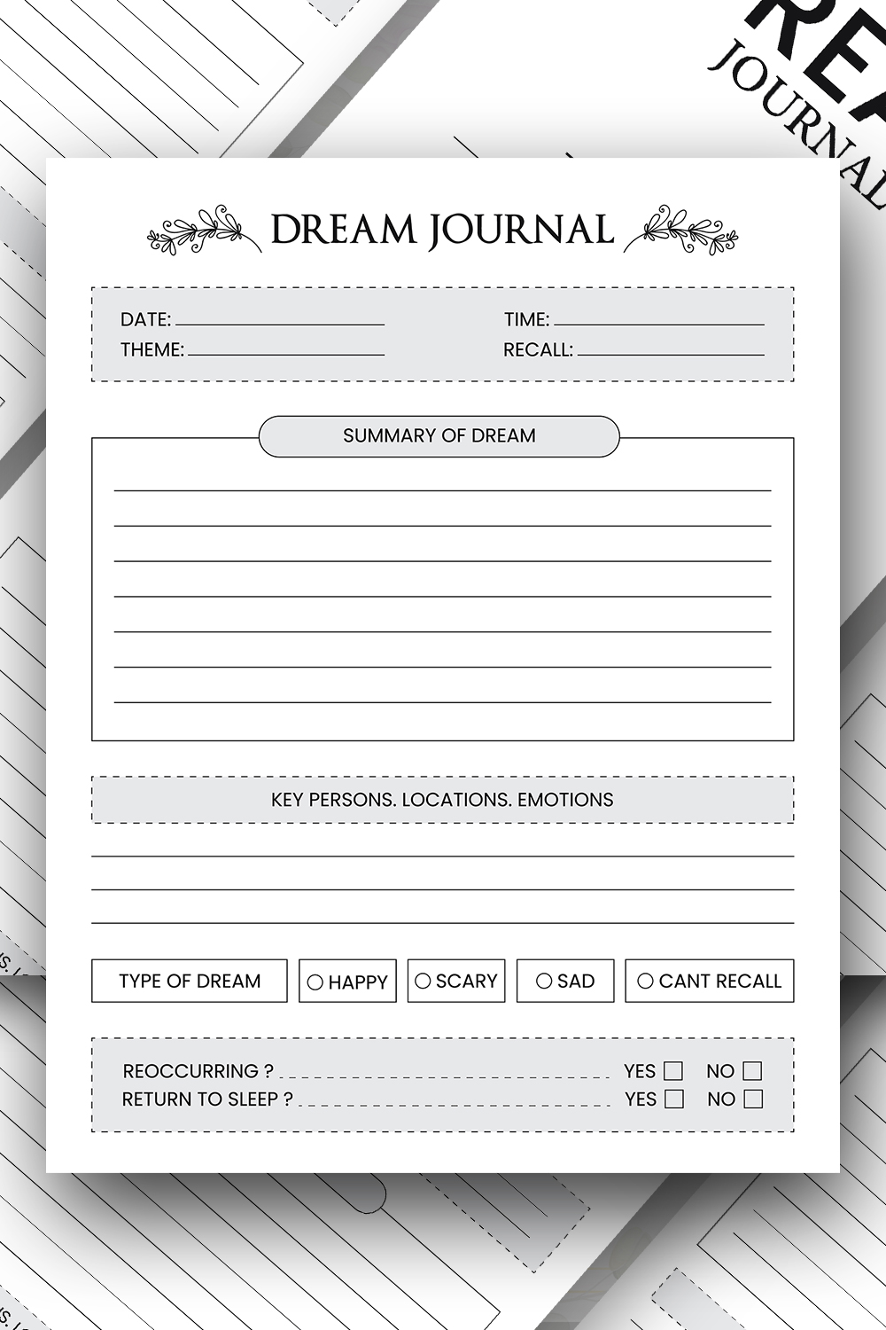 Dream Journal Planner Logbook – KDP Interior pinterest preview image.