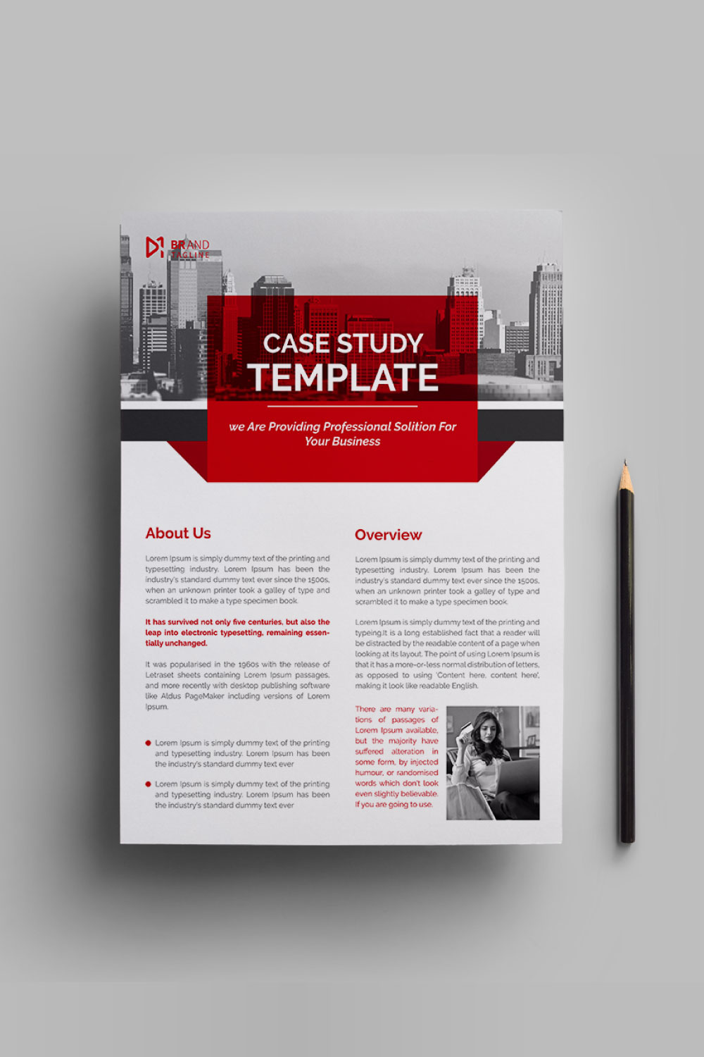 Professional case study template design pinterest preview image.