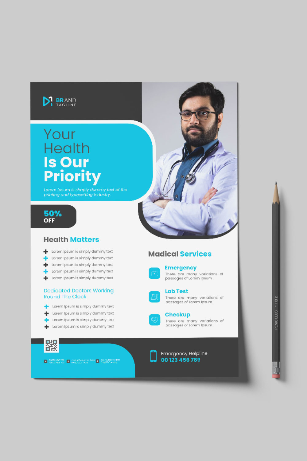 Medical products flyer template with photo pinterest preview image.