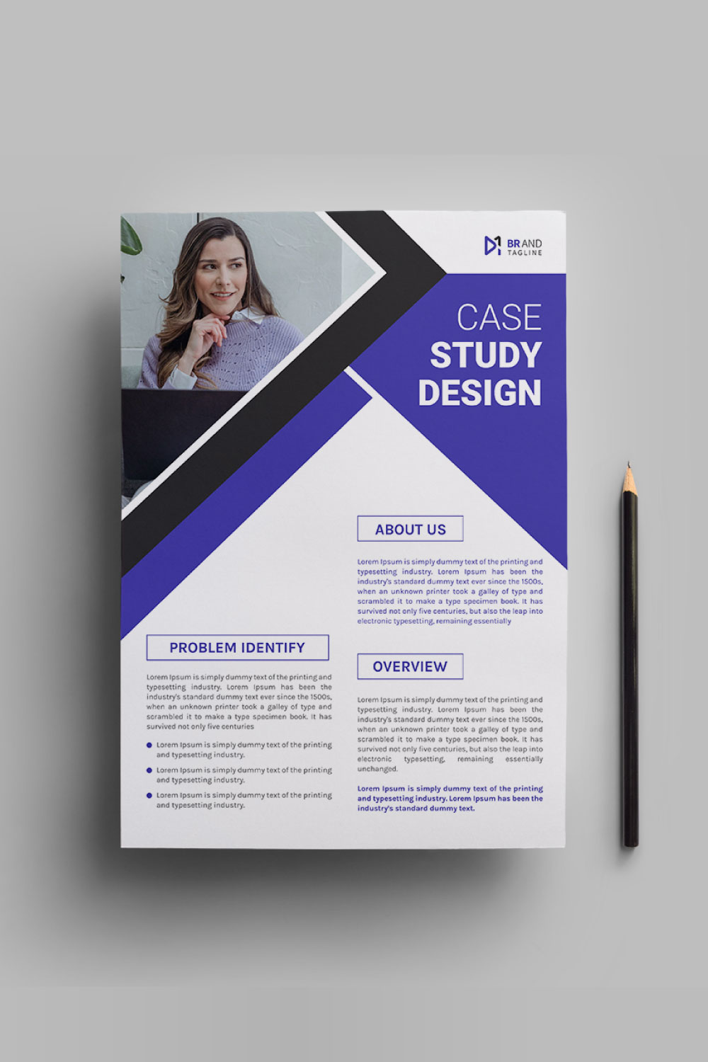 Case study flyer template design for corporate project pinterest preview image.