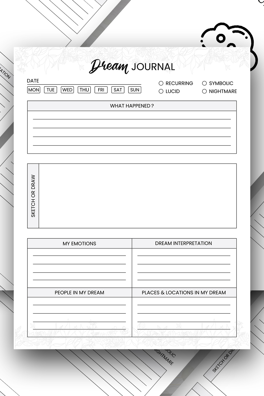 Dream Journal Planner Logbook – KDP Interior pinterest preview image.