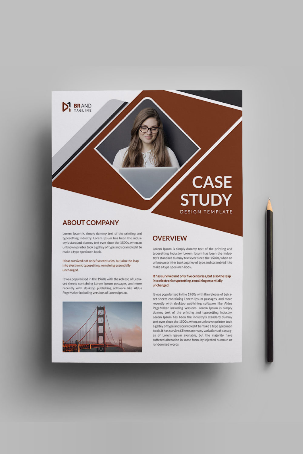 Case study flyer template design for corporate project pinterest preview image.