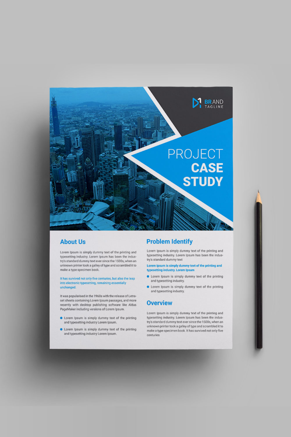 Professional case study template with flyer design pinterest preview image.