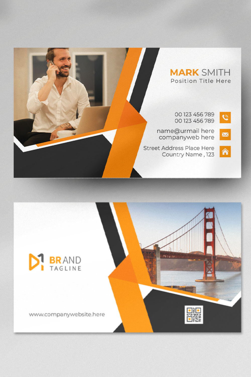 Yellow business card design pinterest preview image.